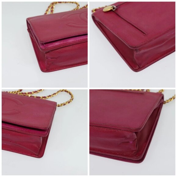 CHANEL Chain Wallet Grained Calf Skin Pink Gold CC Auth bs28262 - Picture 12 of 14